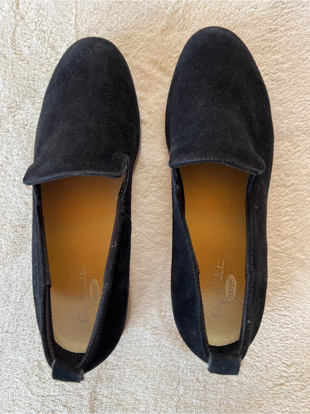 DR SCHOLLS BLACK SUEDE LEATHER SLIP ON LOAFERS STACKED LOW HEEL SIZE 7.5 - Picture 7 of 13